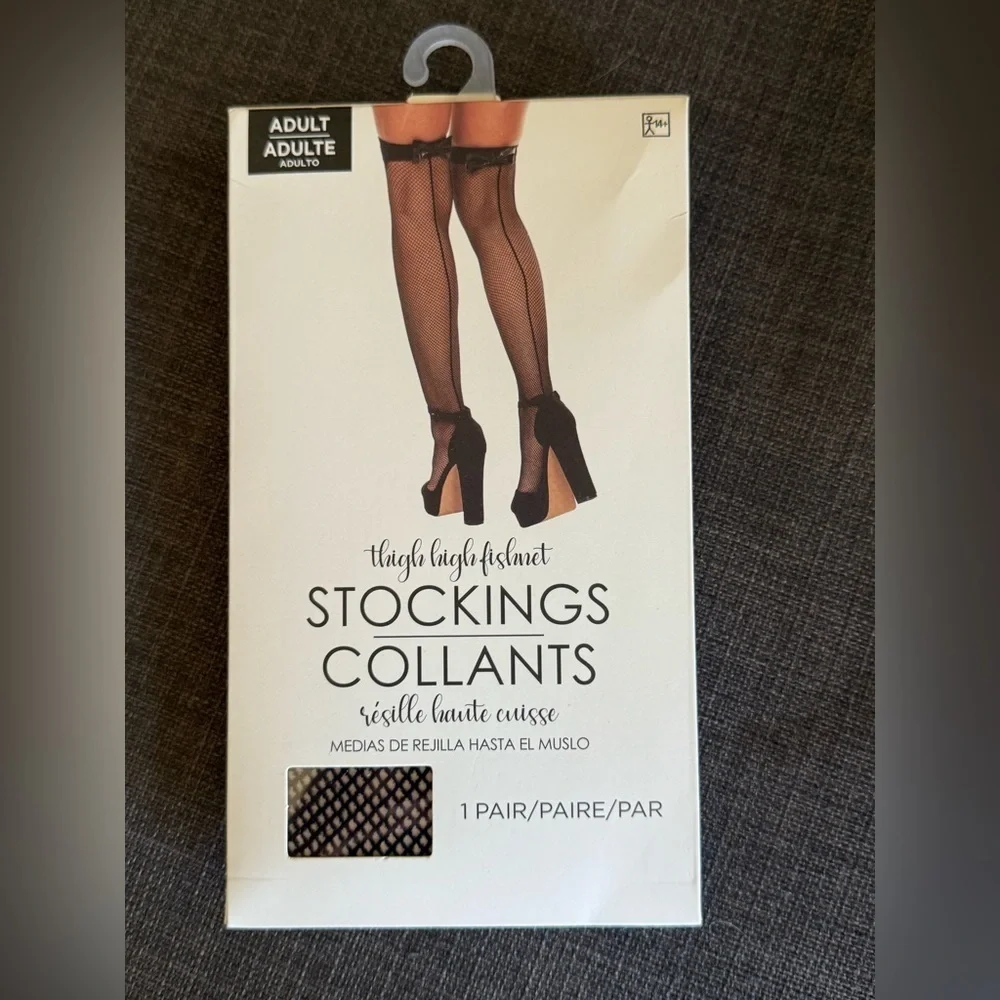 NWT Black Thigh high sexy fish net stocking with bow one size Halloween Goth